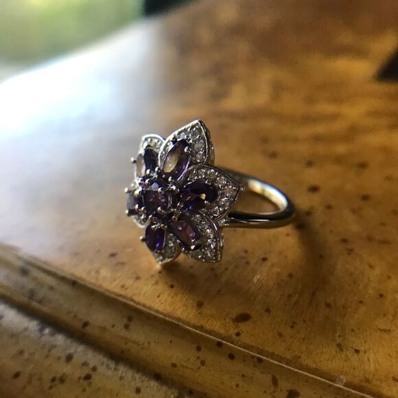 Natural Amethyst Sterling Silver Ring Size 5 - Picture 3 of 10